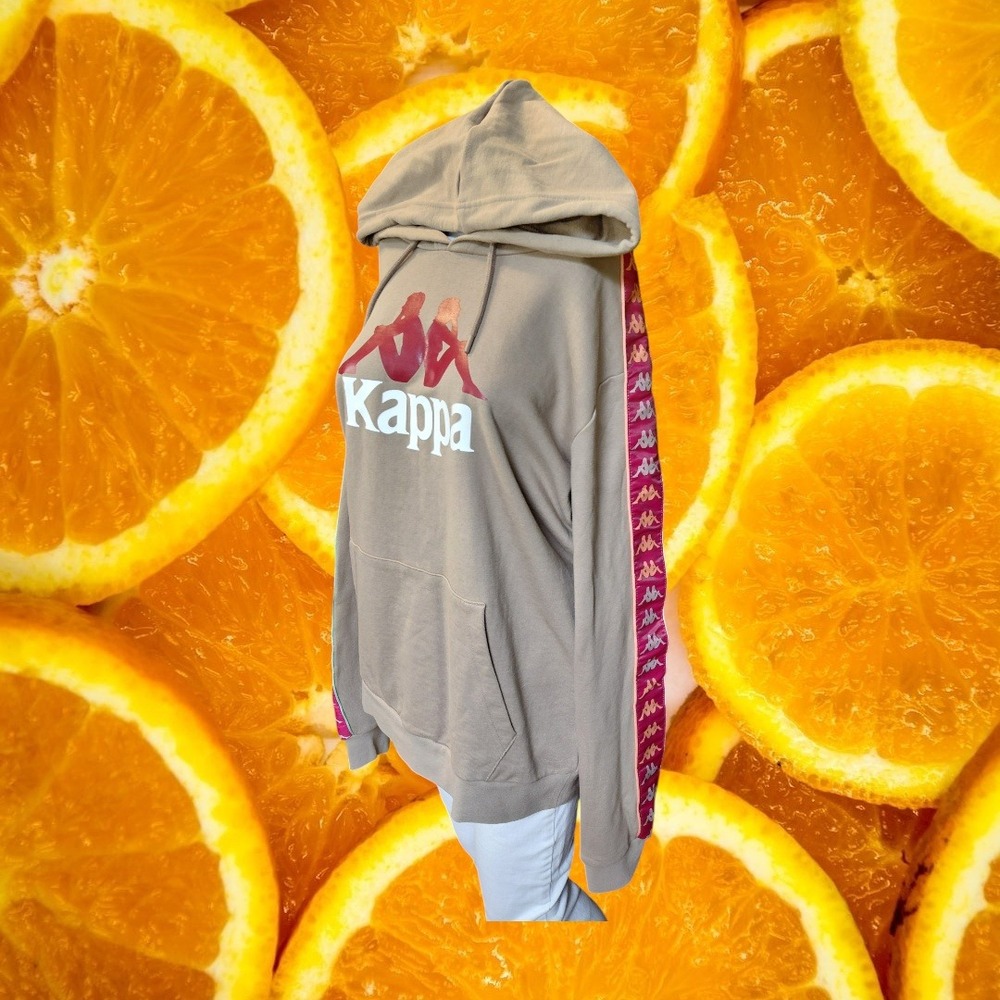 Kappa Mens Omini Logo Tape Hoodie Tan‎ Pink French Terry Sweatshirt XL NEW